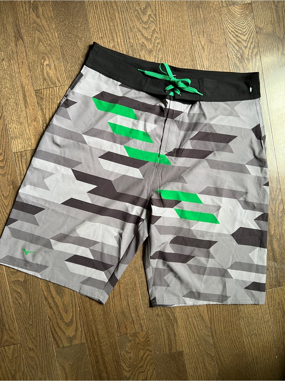 Mizuno Gray & Green Geometric Swim Board Shorts